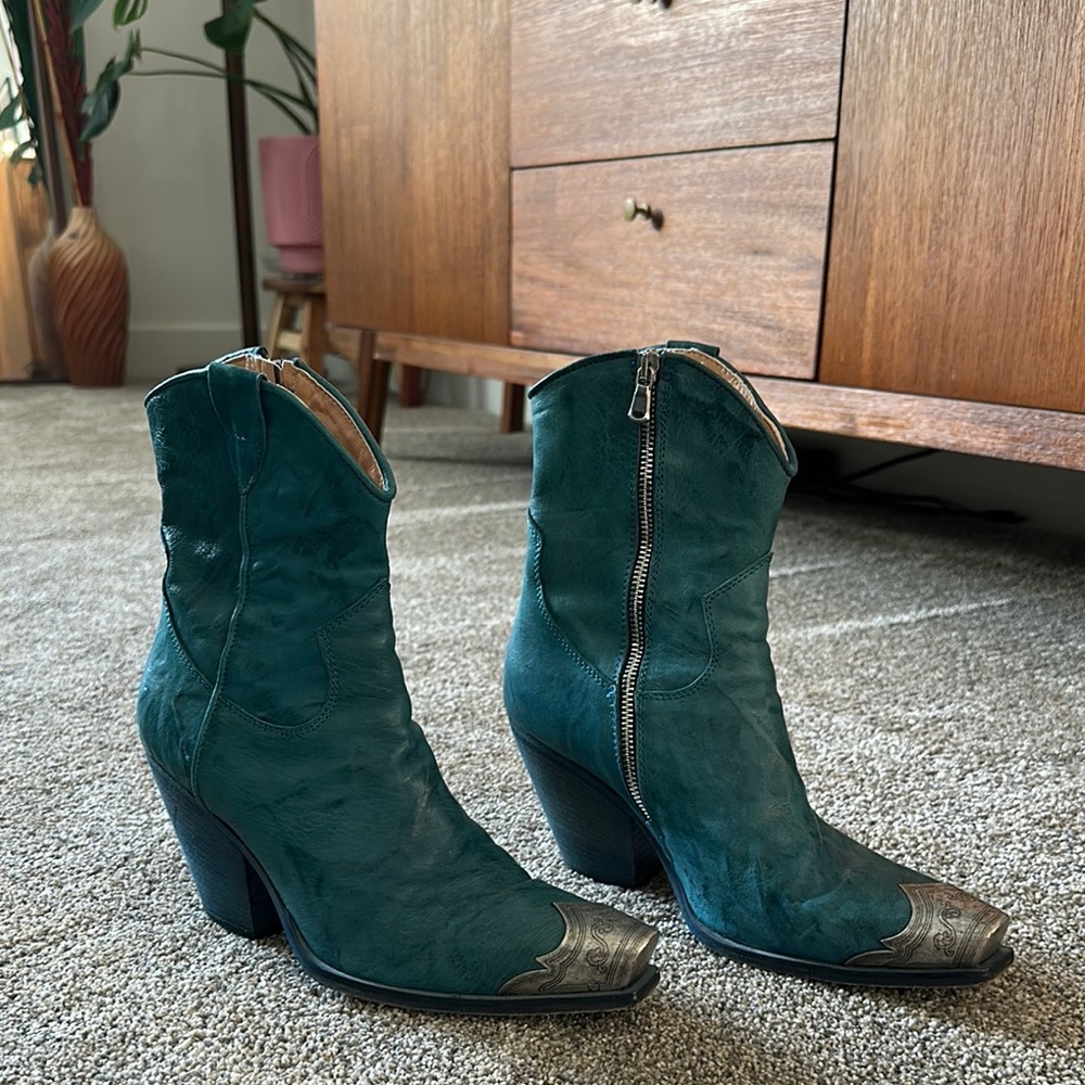 Free People Teal Western Ankle Boots